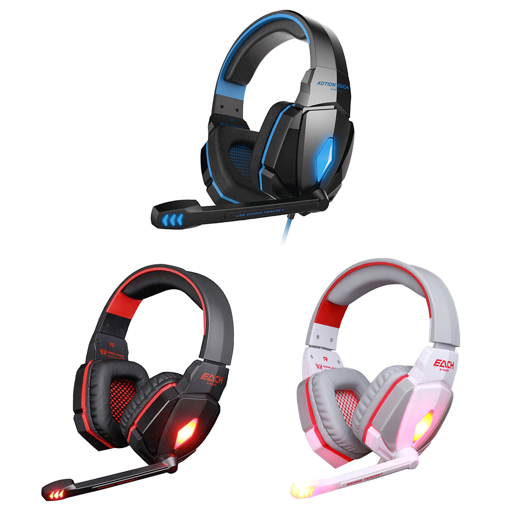 EACH G4000 Pro LED Gaming Headset Stereo 3.5mm Wired Headphone - Black+Blue