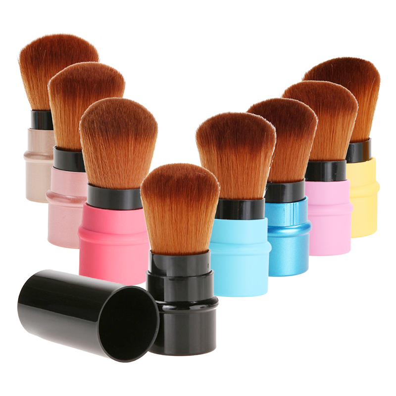 Mini Portable Retractable Makeup Brush Face Powder Contour Foundation Blusher Beauty Tool - Rose Red