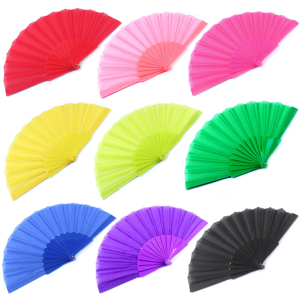 Handheld Bamboo Fabric Hand Folding Fan for Outdoor Dancing Bridals Wedding - Red