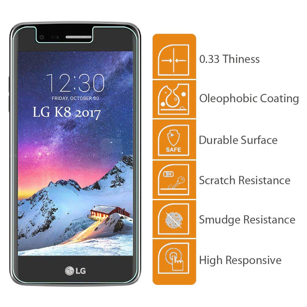 9H Hardness Anti Scratch Anti-Fingerprint Tempered Glass Screen Protector for LG K8 2017 / LV3