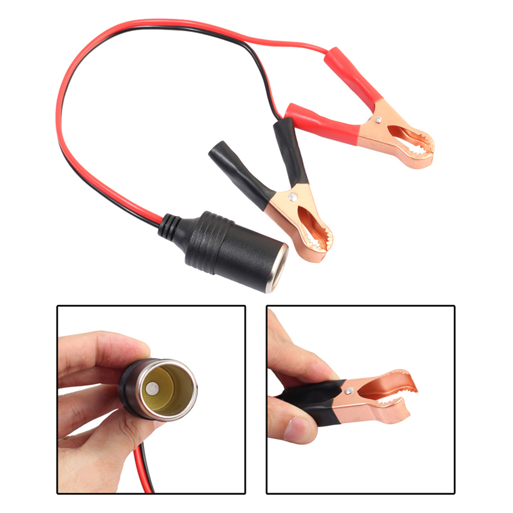 12V Car Battery Clamp Alligator Clip Cable with Cigarette Lighter Female Socket Adapter - Red+Black