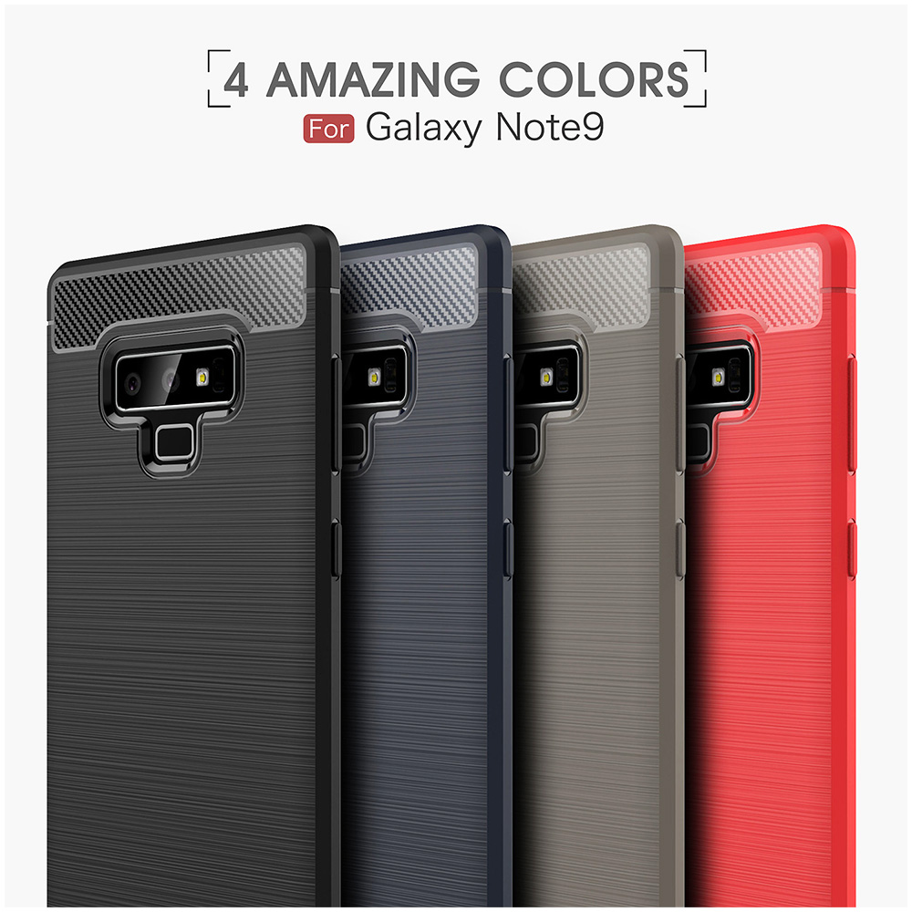 Shockproof TPU Carbon Fiber Tough Brushed Case Back Cover for Samsung Note 9 - Black