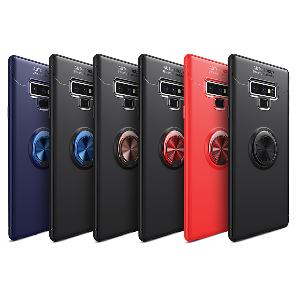 Metal Magnetic Car Mount Ring Stand PC+TPU Case Back Cover for Samsung Note 9 - Red Ring+Black Case