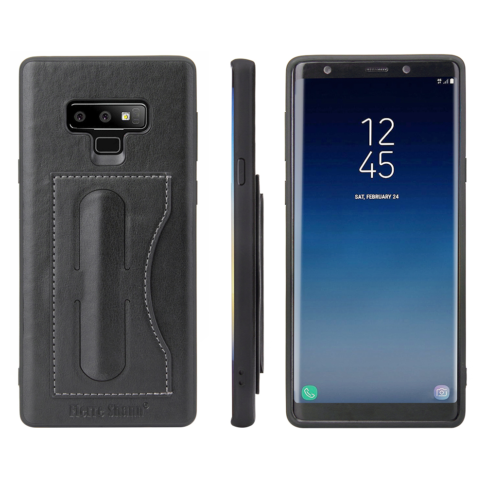 Slim Hybrid TPU Bump PU Leather Case Built-in Card Slot Kickstand Back Cover for Samsung Note 9 - Black