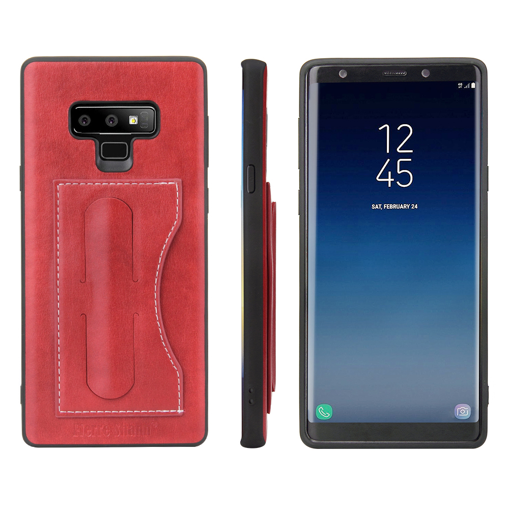 Slim Hybrid TPU Bump PU Leather Case Built-in Card Slot Kickstand Back Cover for Samsung Note 9 - Red