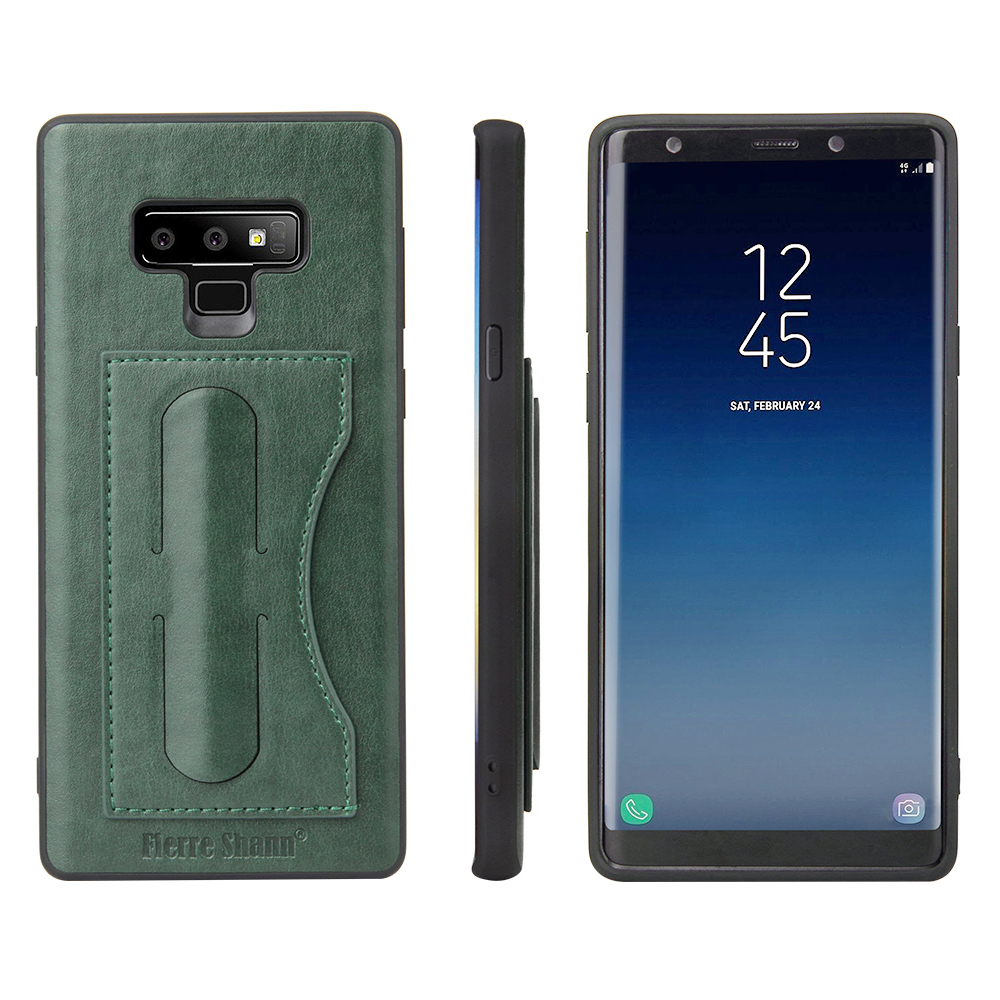 Slim Hybrid TPU Bump PU Leather Case Built-in Card Slot Kickstand Back Cover for Samsung Note 9 - Green