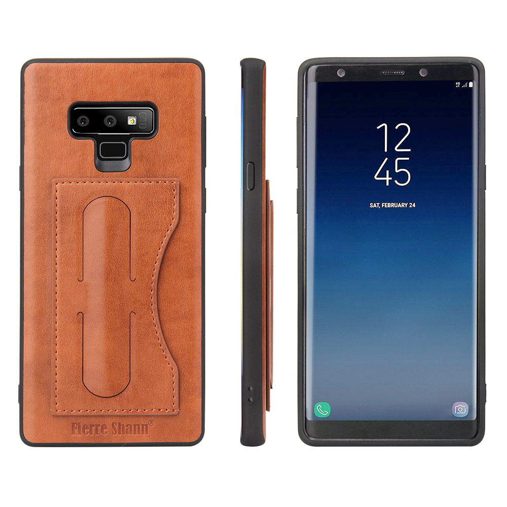 Slim Hybrid TPU Bump PU Leather Case Built-in Card Slot Kickstand Back Cover for Samsung Note 9 - Brown