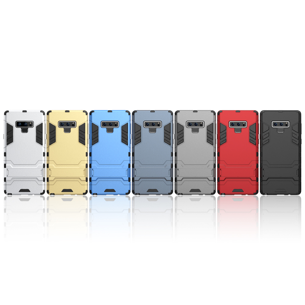 Slim Hybrid TPU+PC Iron Man Armor Kickstand Case Back Cover for Samsung Note 9 - Black