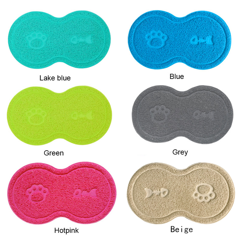 Pet Dog Puppy Cat Feeding Mat Pad Cute PVC Bed Dish Bowl Food Feed Placemat - Blue