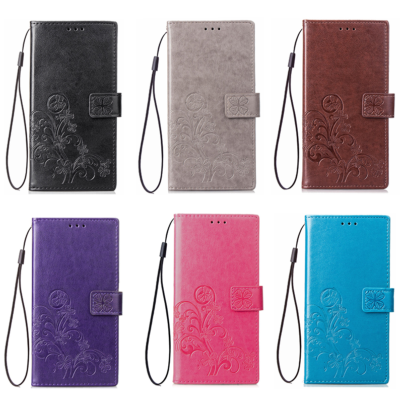 Four Leaves Flower PU Leather Case Soft TPU Inner Magnetic Wallet Stand Cover for Samsung Note 9 - Brown