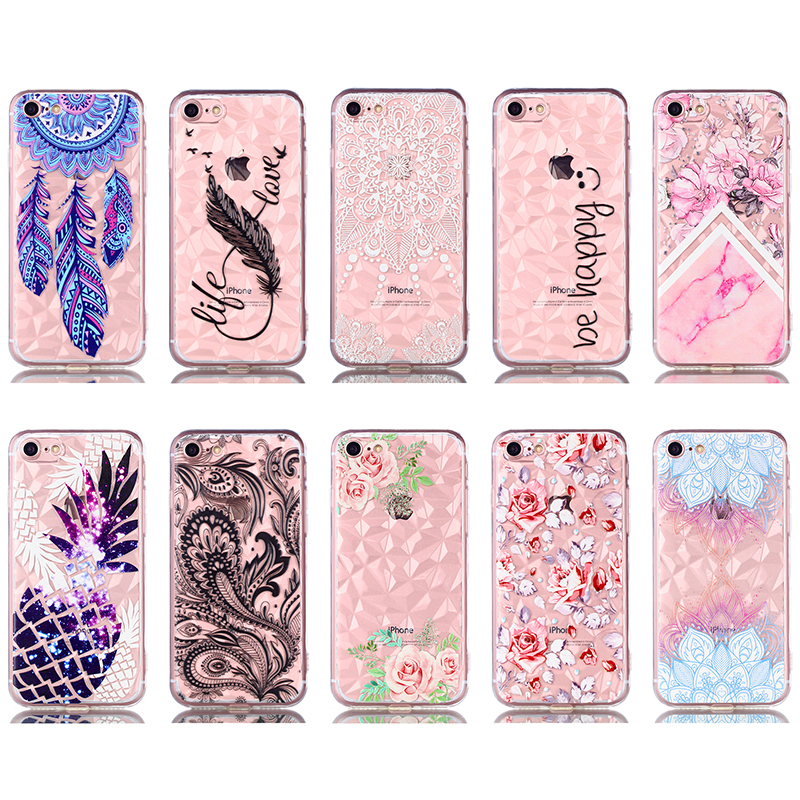 Crystal Bling Diamond Pattern TPU Case Clear Soft Silicone Shockproof Back Cover for iPhone 7/8 - Pointer Mandala