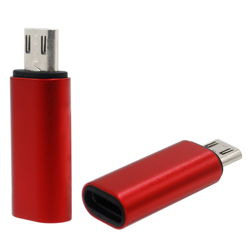 Type-C USB-C Female to Micro USB Male Adapter Converter Connector - Red