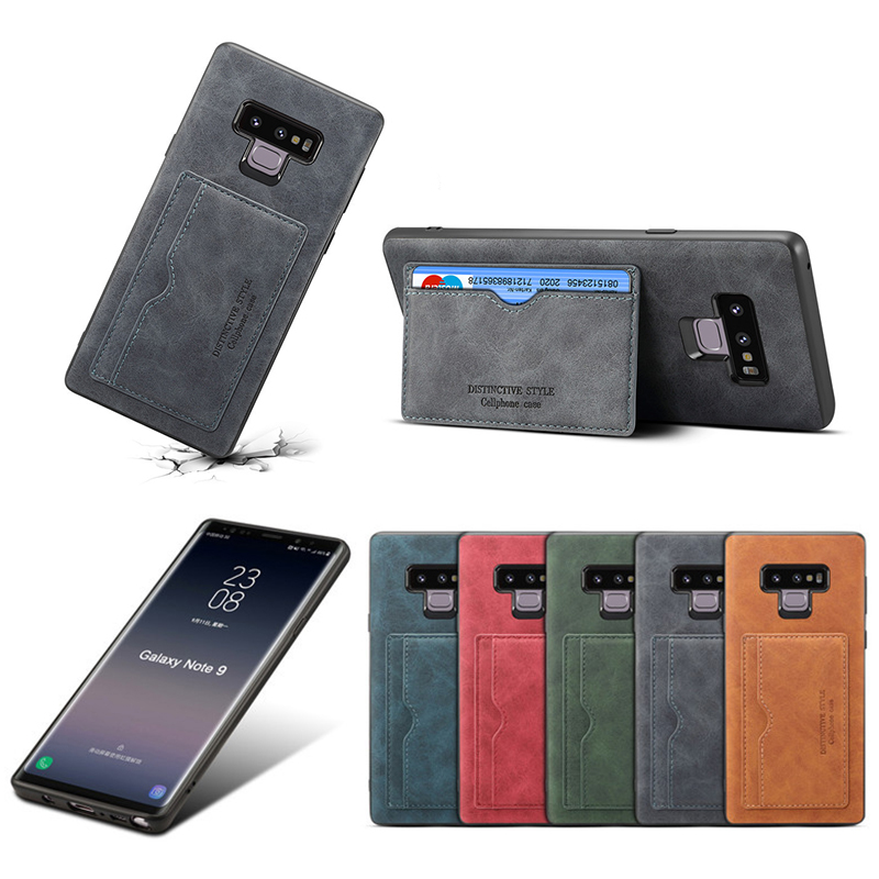 Ultra-Thin Vintage PU Leather Back Cover Card Slot Wallet Flip Stand Case for Samsung Note 9 - Grey