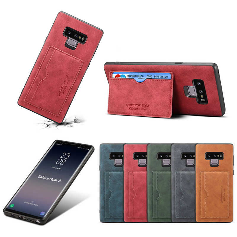 Ultra-Thin Vintage PU Leather Back Cover Card Slot Wallet Flip Stand Case for Samsung Note 9 - Red
