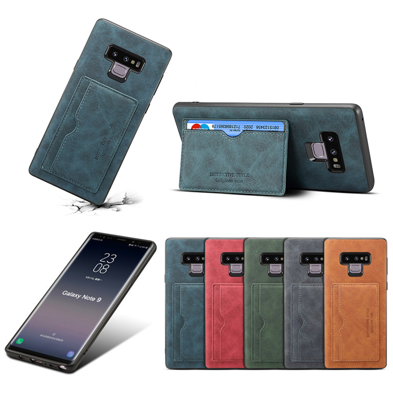 Ultra-Thin Vintage PU Leather Back Cover Card Slot Wallet Flip Stand Case for Samsung Note 9 - Blue