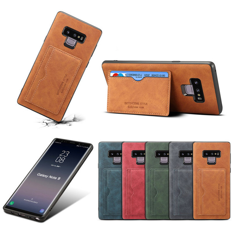 Ultra-Thin Vintage PU Leather Back Cover Card Slot Wallet Flip Stand Case for Samsung Note 9 - Brown