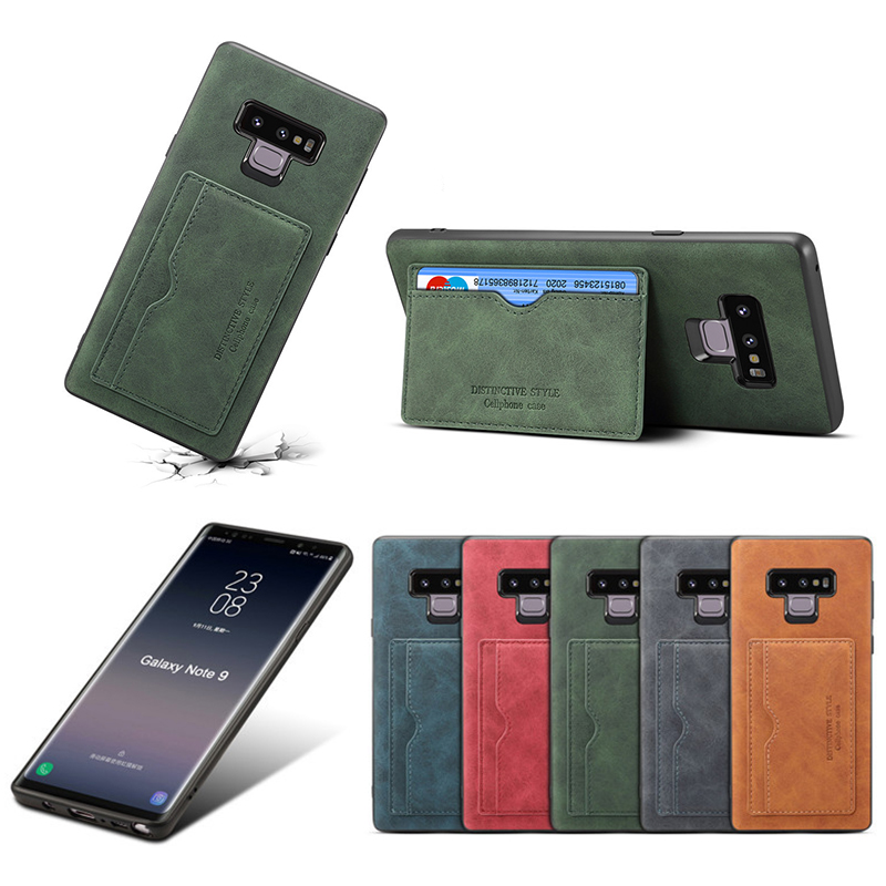 Ultra-Thin Vintage PU Leather Back Cover Card Slot Wallet Flip Stand Case for Samsung Note 9 - Green