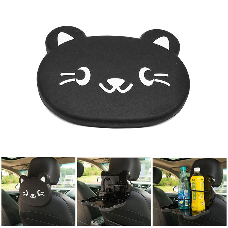 Foldable Car Back Seat Tray Drink Bottle Cup Holder Dining Table Food Organizer for Travel - Brown Bear