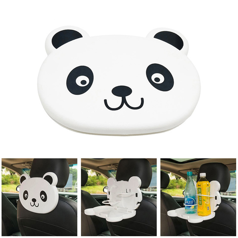 Foldable Car Back Seat Tray Drink Bottle Cup Holder Dining Table Food Organizer for Travel - White Panda