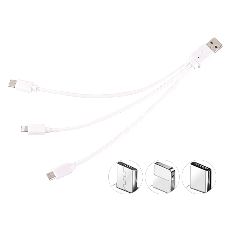 30CM 3in1 Universal Multi USB Charge Cable Cord Adapter for 8 pin Micro USB Type C Charging