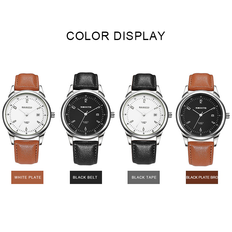 Fashion SMEETO Men Synthetic Leather Band Watches Sport Analog Quartz Wrist Watch - Black