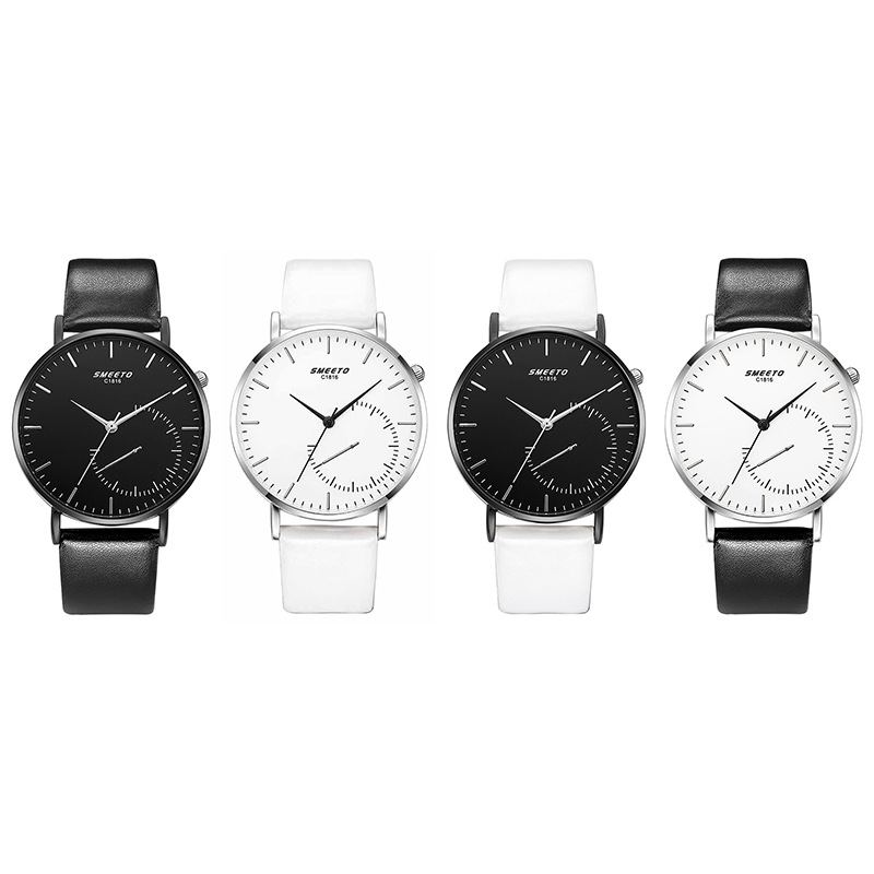 Slim Stylish Male Analog Quartz Sports Synthetic Leather Watch - Black