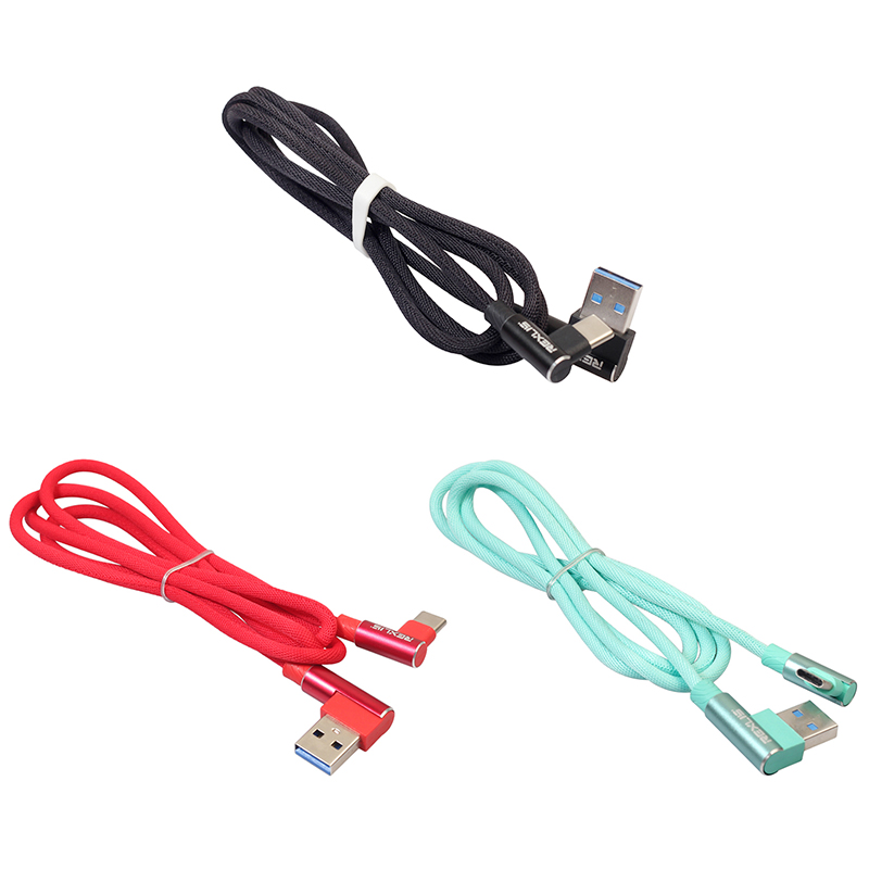 1M 90 Degree Right Angle Braided Type C USB 3.1 Charging Data Cable Cord - Black
