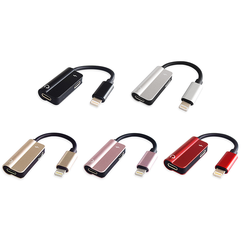 2in1 Dual 8 pin Adapter Headphone Audio Charge Cable Splitter for iPhone iPad - Rose Golden