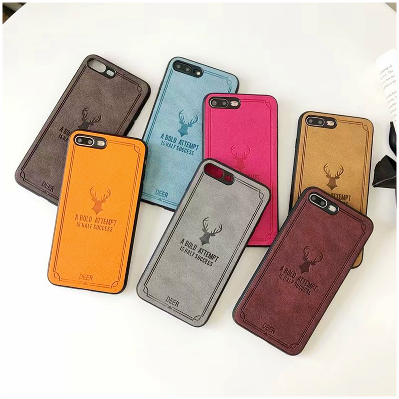 Slim Vintage Deer Painted Canvas Texture TPU Shockproof Case Back Cover for iPhone 7/8 Plus - Coffee