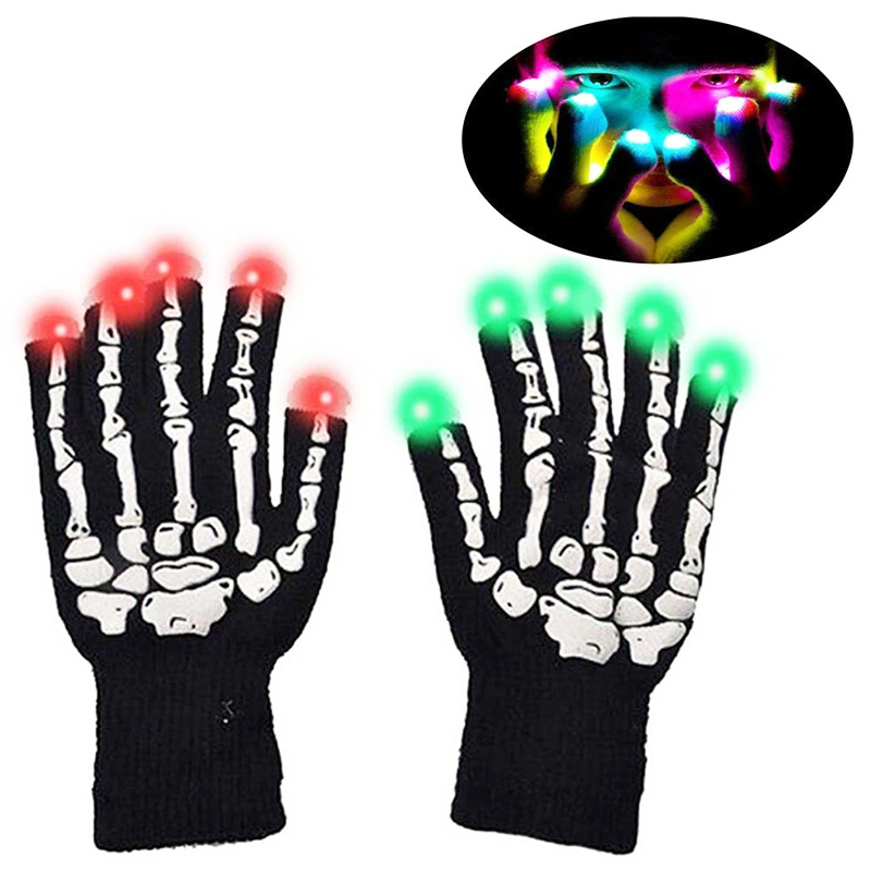 1 Pair LED Colorful Flashing Finger Lighting Skeleton Gloves for Hallowmas Party Shows