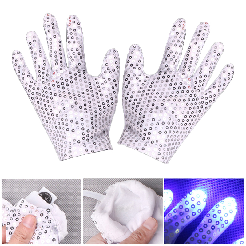 1 Pair LED Colorful Flashing Finger Lighting Sequin Gloves for Holiday Party Events Shows