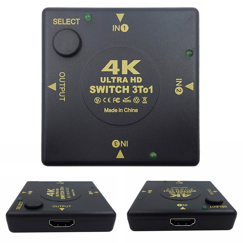 3 Port HDMI Switch Splitter 4K*2K 3D Mini 3 In 1 Out HDMI Switcher - Square