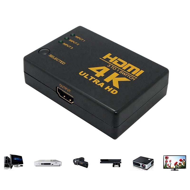 3 Port HDMI Switch Splitter 4K*2K 3D Mini 3 In 1 Out HDMI Switcher - Rectangle