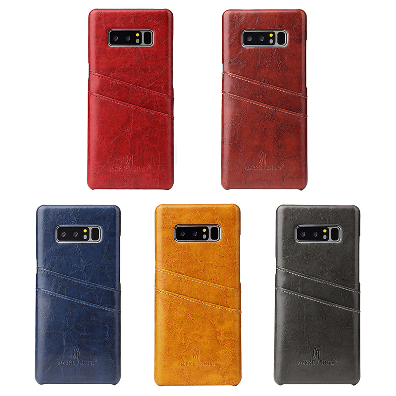 Ultra-Slim Retro Vintage PU Leather Case Back Cover Shell with Card Slots for Samsung Note 8 - Red