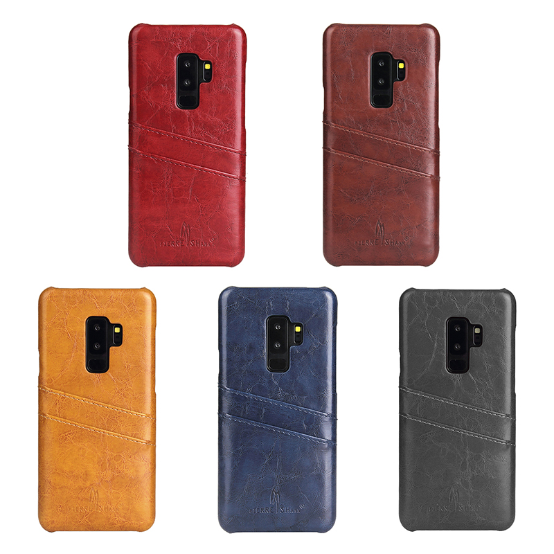 Ultra Slim Retro PU Leather Card Slot Back Case Cover for Samsung S9 Plus - Red
