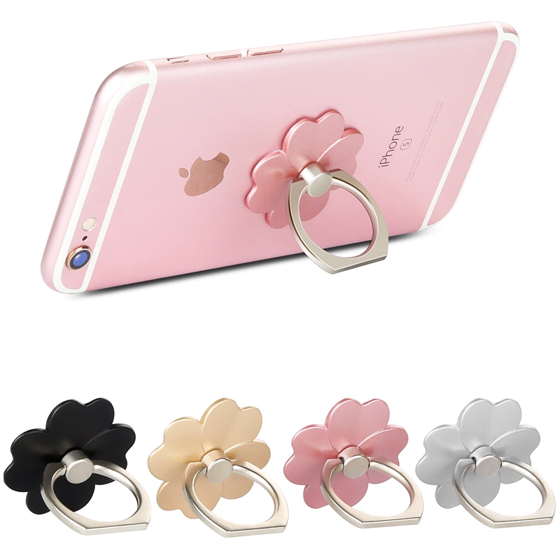 Four Leaf Clover Cellphone Finger Ring Holder 360 Rotation Stand Mount for Mobile Phone Tablet - Rose Golden