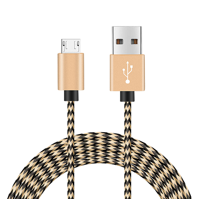 2M Fashion Braided Woven Micro USB Charge Data Cable Cord - Golden
