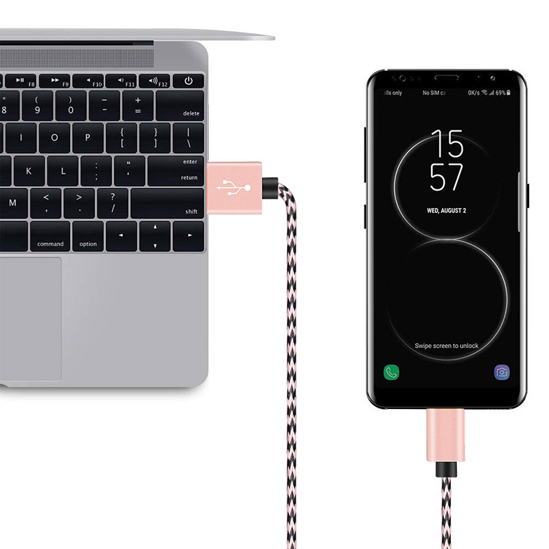 1M High Quality Braided USB 3.1 Type C Charging Cable Cord Data Line - Rose Golden