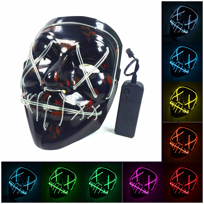 Light Up Purge Mask Led Scary Halloween Cosplay Masks for Adults Kids - White