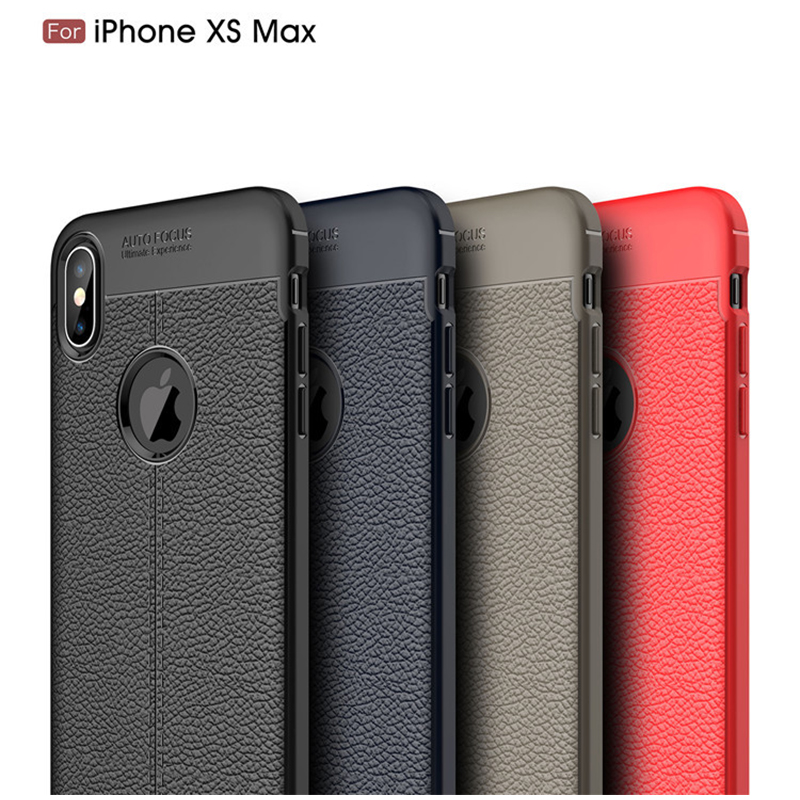 Litchi Texture TPU Case Slim Flexible Rubber Silicone Shockproof Back Cover for iPhone XS Max - Red