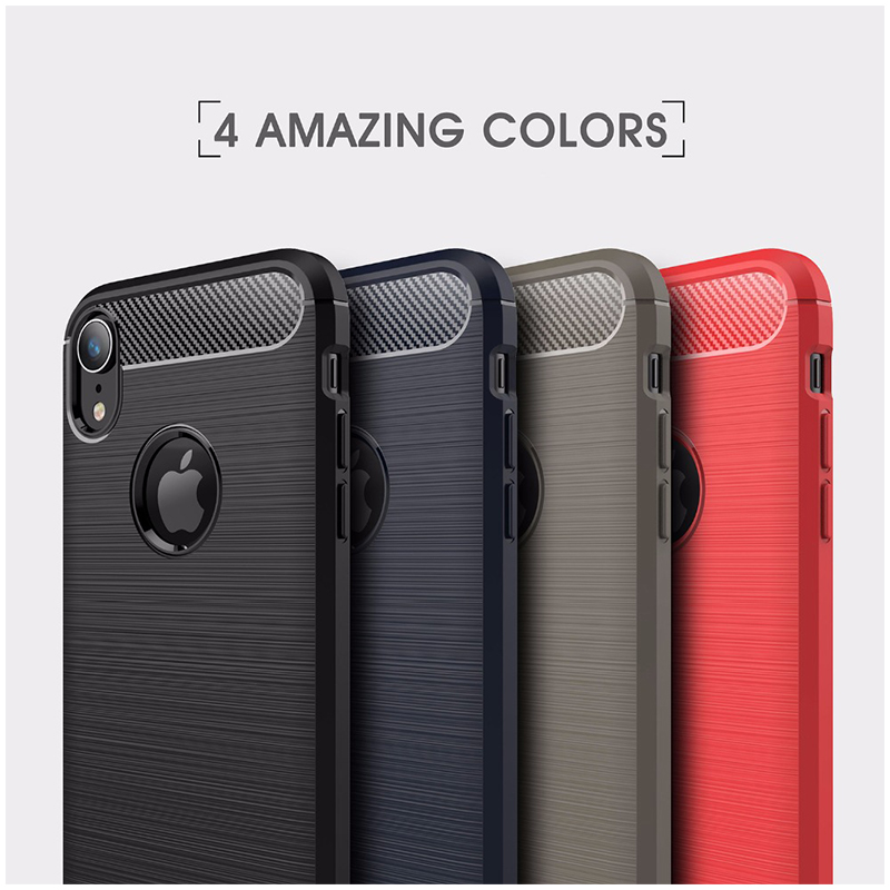 Shockproof TPU Carbon Fiber Tough Brushed Case Back Cover for iPhone XR - Red
