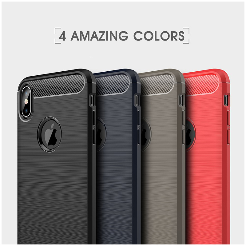 Carbon Fiber Shockproof Flexible TPU Rubber Case Back Cover for iPhone XS Max - Black