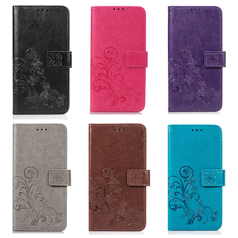 Four Leaf Clovers Flower Pattern PU Leather Wallet Case Cover for iPhone XR - Black