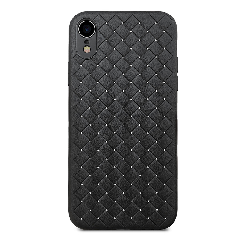 Diamond Woven Texture TPU Case Slim Soft Flexible Rubber Shockproof Back Cover for iPhone XR - Black