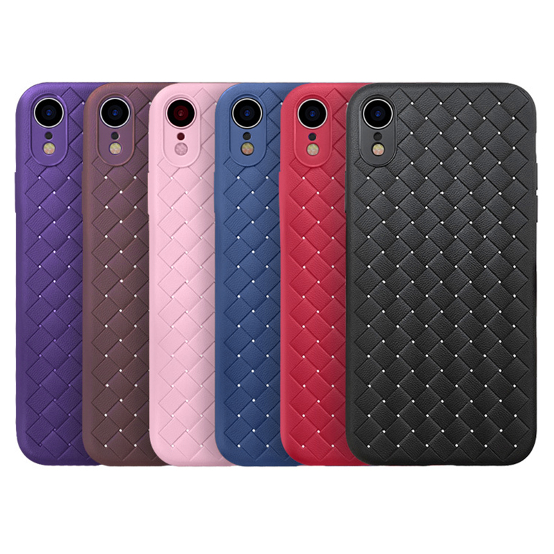 Diamond Woven Texture TPU Case Slim Soft Flexible Rubber Shockproof Back Cover for iPhone XR - Black
