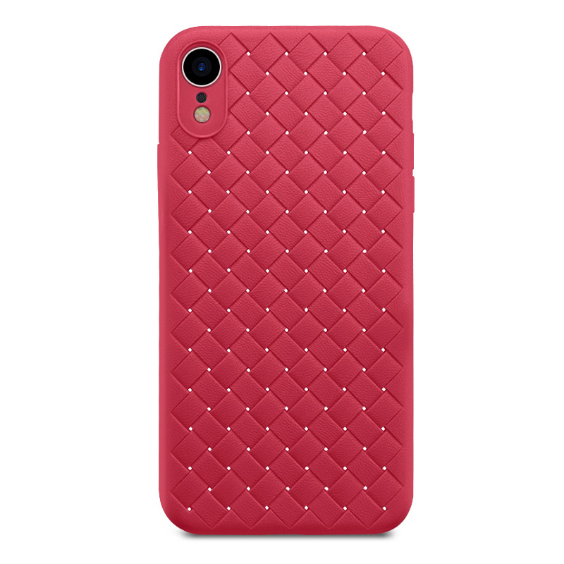 Diamond Woven Texture TPU Case Slim Soft Flexible Rubber Shockproof Back Cover for iPhone XR - Red