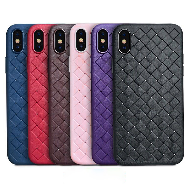 Luxury Woven Texture Soft Flexible TPU Rubber Shockproof Case Back Cover for iPhone XS Max - Red