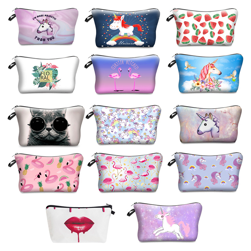 Unicorn Flamingo 3D Printing Cosmetic Makeup Bag Travel Handbag for Girls Women - Pattern 1