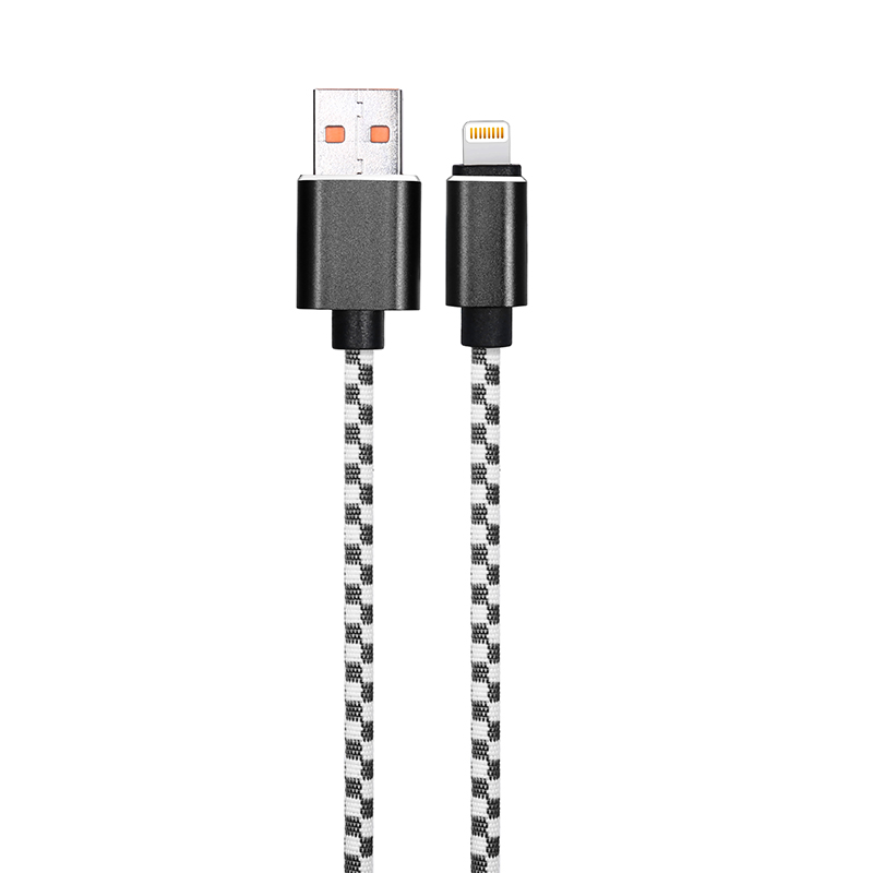 1M Braided Mosaic 8 pin Cable for iPhone Fast Charging Cord Data Wire - Black