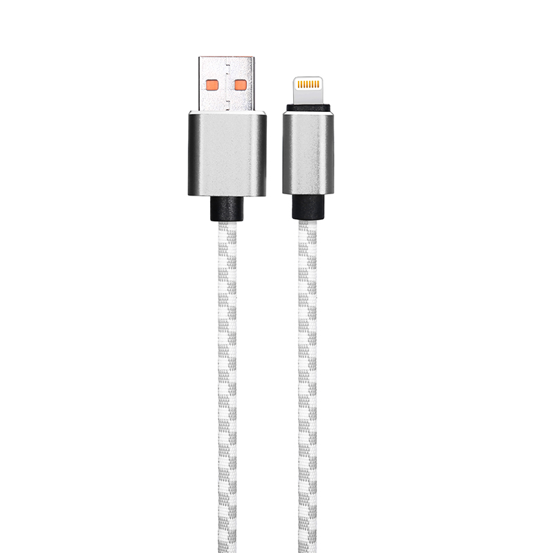 1M Braided Mosaic 8 pin Cable for iPhone Fast Charging Cord Data Wire - Grey
